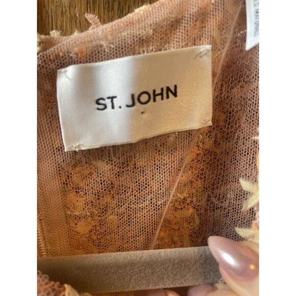 New St. John Gossamer Draped Peach Plaid Midi-Dress size 10 - Picture 12 of 15